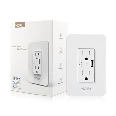 China Residential / General Purpose 15A USA Type Double Socket Smart Wifi Wall Outlet With USB Port for sale