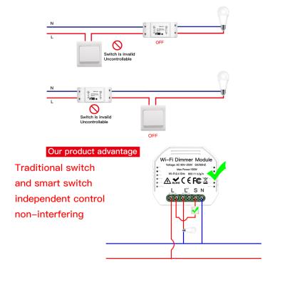 China tuya smart wifi led dimmer module 90-240v work with smart speaker and amazon wireless home 48*48*18mm for sale