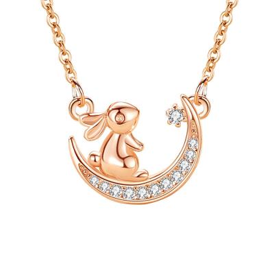 China Cute Silver Chinese Rabbit Moon Necklace Zodiac Jewelry 925 Fashion Pendant Jewelry For Women for sale