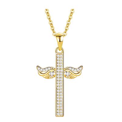 China CLASSIC 925 Sterling Silver Necklace Angel Wings Cross Fashion Gold Women Pendant Jewelry for sale