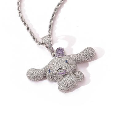 China Cute Cartoon Cinnamoroll Pendants Necklace Women Silver Iced Out Hip Hop Pendant Jewelry for sale