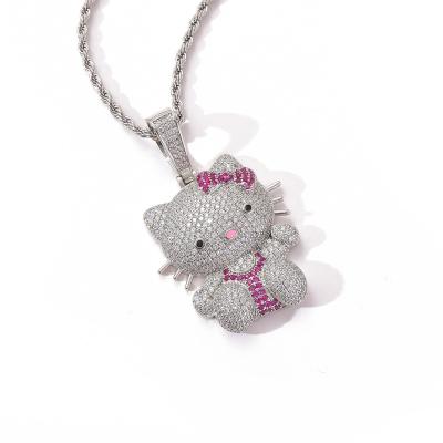 China Cute Hello Kitty Pendant Necklace Iced Out Cute Cartoon Women Necklace Hip Hop Jewelry for sale