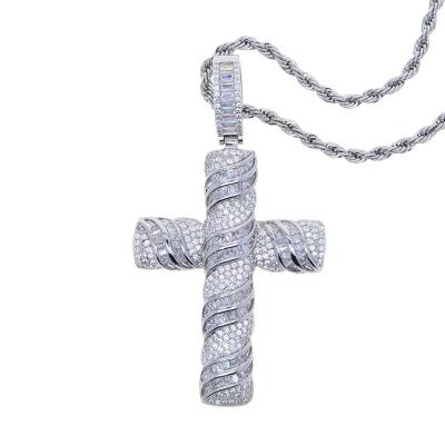 China Hiphop Mens Womens Jewelry Iced Out Bling CZ Cross Necklace Silver Pendant Cross for sale