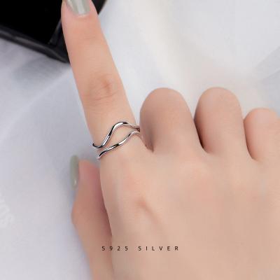 China Adjustable Size 925 Sterling Silver Wavy Double Ring Fashion Jewelry Rings Open Design for sale