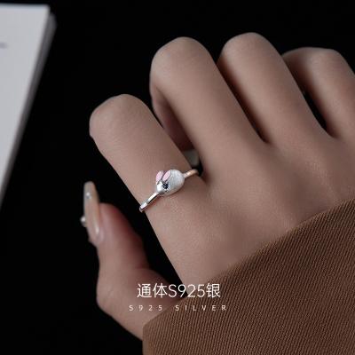 China 925 Sterling Silver Cute Rabbit Ring Cartoon Adjustable Size Cute Animal Rings For Girls Open Design for sale