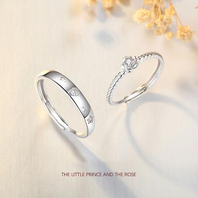 China Couple Ring 925 Sterling Silver Resizable Rings The Little Prince And Rose Romantic Couple Jewelry for sale