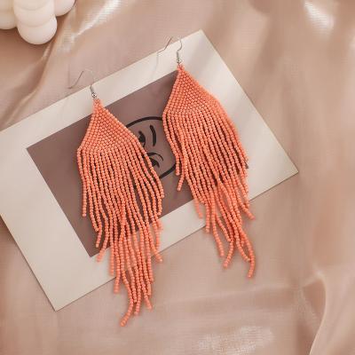 China Ethnic Handmade Tassel Pearl Rice BOHEMIA Style Earrings Colorful Bohemian Earrings Female Retro Earrings for sale