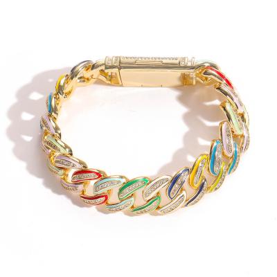 China Hiphop Oil Bracelet icue Link Chain Colorful Drip Cuban Hip Hop Jewelry 15mm for sale