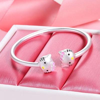 China Cute Hello Kitty Mother-Daughter Fashion Jewelry Bracelets Bangles Adjustable Rub Silver Cat Bracelet for sale