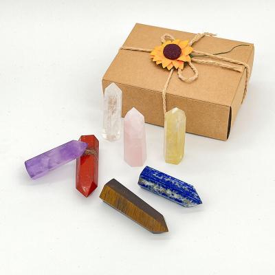 China 7PCS Crystal Hexagonal Wand Point Worry Global Stones Healing Tower Crystals Set Witch Chakra Gemstones For Witchcraft Meditation for sale