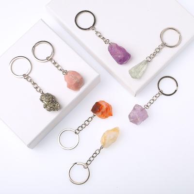 China Handmade Natural Crystal Key Chain Healing Stainless Steel Carabiner DIY Energy Lucky Raw Stones Crystal Key Energy Healing Chain Stone for sale