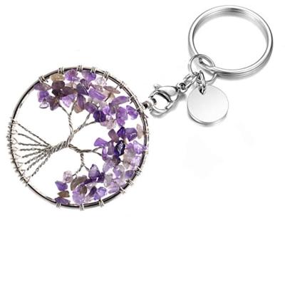 China Lucky Healing Crystal Tree of Healing Energy 7 Chakra of Life Key Chain Silver Circular Type DIY Handmade Bag Pendant Key Chain Charm for Women for sale