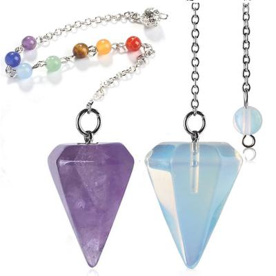 China China 7 Chakra Crystal Bead Dowsing Pendulum Faceted Cone Point Quartz Gemstone Pendulum for Dowsing Healing for sale