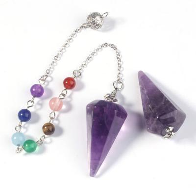 China Healing Crystal Pendants Witchcraft Wiccan Accessories China Amethyst Crystal Pendulums Divination Dowsing Natural 7 Chakra Pendulums for sale