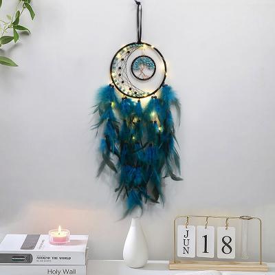 China Global LED Light Up Dream Catchers Tree of Life Wall Decor for Bedroom Healing Crystal Stone Home Ornament for Kids Birthday Party Gift for sale