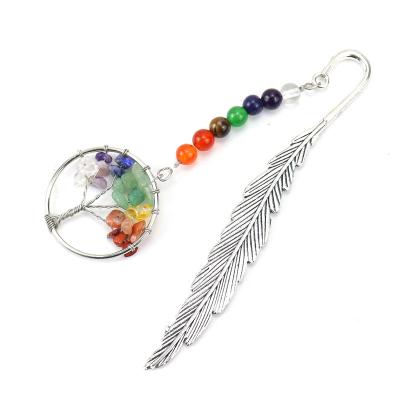 China 7 Chakra Tree of Life Global Landmarks Healing Crystals Handmade Tumbled Gemstones and Round Beads Silver Feather Landmark for sale