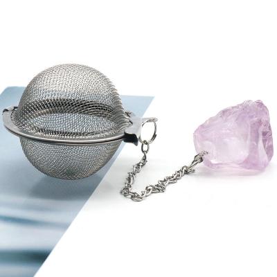 China Overall Tea Filter Stainless Steel with Crystal Energy Stone Tea Strainers with Good Mesh Extend Chain Tea Infuser for sale