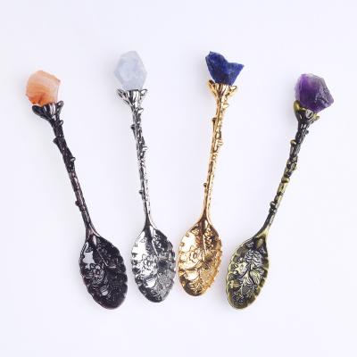 China Retro Global Crystal Vintage Carved Decorative Dessert Teaspoons Ice Cream Spoons for Cafe Tableware Home Office Party Supplies for sale