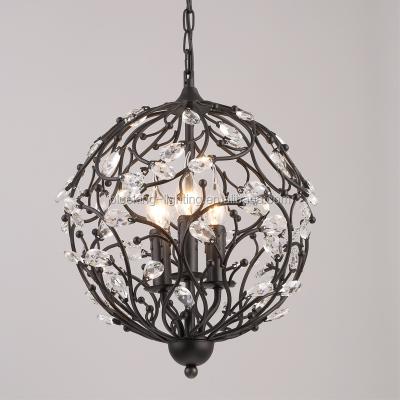 China Rustic Industrial Decoration Metal Ball Crystal Pendant Chandelier E14 Round Ball Iron Pendant Lamps for sale