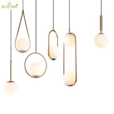 China Modern Nordic Style Chandelier Staircase Chandelier Brief Light Hotel Reception Round Glass Ball White Hanging Lighting Fixture for sale