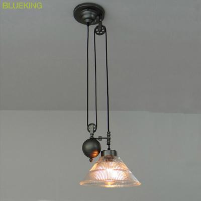 China Traditional Modern Decorative Industrial Pulley Droplight Fancy Slide Glass Pendant Light Lamp 2025P for sale