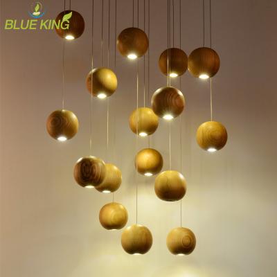 China Scandinavian Korean modern G4 led round ball wood mini hanging ceiling light for restaurant, hotel for sale