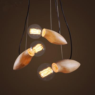 China Fashion Contemporary Simple Cute Vintage Vintage Hanging Chandelier LED Bulb Light Industrial Hanging Solid Wood Pendant Light for sale