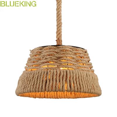 China Retro Traditional Loft Vintage Style Industrial Light with Hemp Rope Lights E26/E27 Single Bulb Hand Knitted Pendant Light for sale