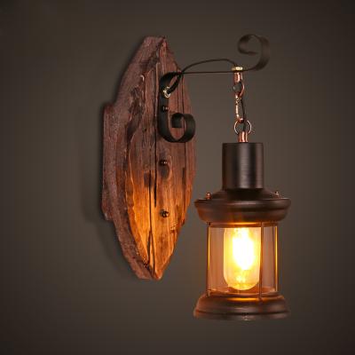 China Hotel Style Wrought Iron Industrial Clear American Pastoral Glass Shade Wall Mounted Industrial Wall Lamps for sale