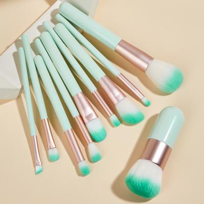 China Angular Blush 10pcs Green Color Foundation Powder Blush Private Label Logo Eyeshadow Makeup Set Brush for sale