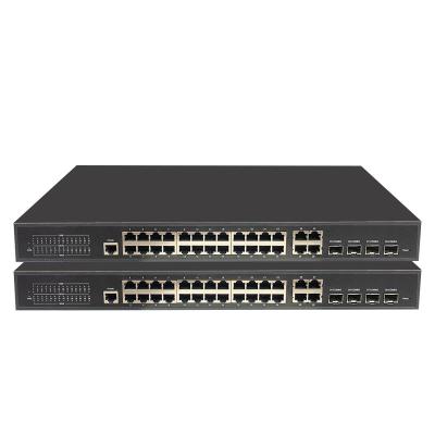 China Network Switch 24 Port Gigabit PoE Controlled Switch with 4*1000Base-TX RJ45 and SFP Fiber Optic Network Switch 440*180*44MM for sale