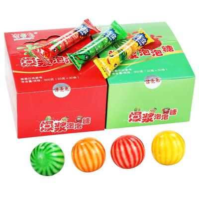 China high quality halal food round ball multi-color watermelon bubble gum with jam chewing gum for sale