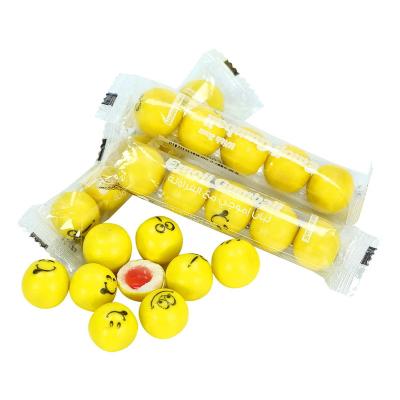 China chinese halal fruit flavor smile face round bubble chewing gum ball center filled fruit jam manufacturer zu verkaufen