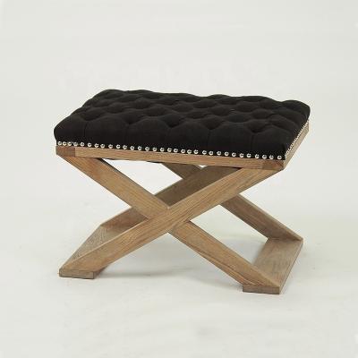 China With Nailheads Small Antique Wooden Upholstered Stool/Natural Shoes Changing Stool Stool (KY-3417) for sale