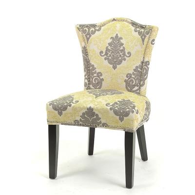 China Contemporary Style Home Union Jack Back Fabric Upholstered With Shiny Nails Solid Birch Legs Dining Chair Restaurant Chair KY-3110 for sale