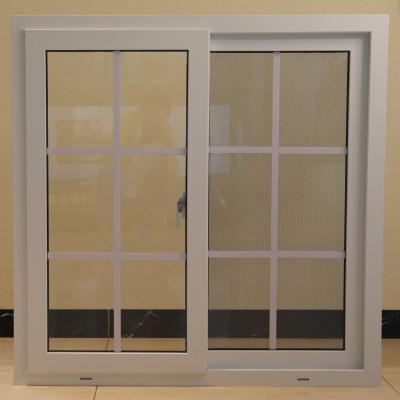 China Double Sliding Mesh Flush Sash UPVC Windows Clear Tempered Glass for sale