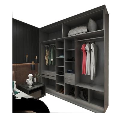 China Modern Stylish Black L Shape Walk In Closet Furniture Hanging Wardrobe Closet Organizer And Storage For Clothes for sale