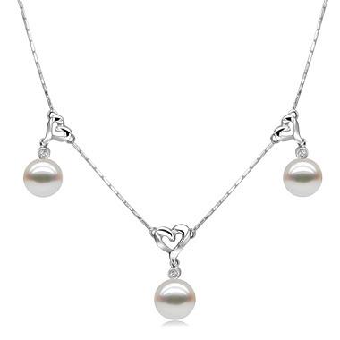 China CLASSIC S925 Small Pearl Triple Heart Sterling Silver Chain Necklace with 6.5-7mm/7.5-8mm High Quality Freshwater Pearls for sale