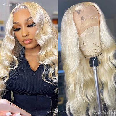 China 40 inch human hair wigs blonde 613 hd transparent swiss lace front 13x6 bundles bodywave with frontal for sale