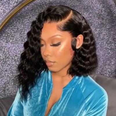 China Straight Curly Pixie Cut Wig Human Hair Bob Short Pixie Cut Lace Wave Wig Bleached Knots Lace Frontal 13x4 Pixie Wig With Baby Hair for sale