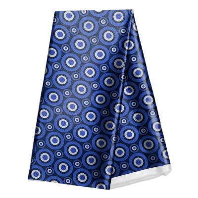 China 100% Premium Shrink-Resistant Mulberry Silk Print Hoop Design in Blue for Scarf Dress Garment for sale