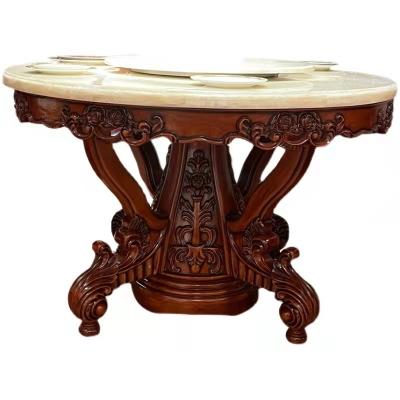 China Light Adjustable European Luxury Villa Style Solid Wood (Other) Carved Marble Dining Table for sale