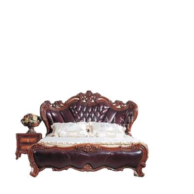 China (Other) Foshan factory adjustable antique hand-carved leather bedroom for sale