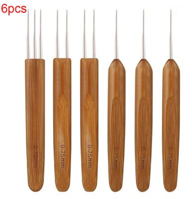 China Wholesale price 6pcs/pack, 0.5/0.75mm one/two/three heads crochet hook, stainless steel wooden dreadlock hook two three head factory hook for sale