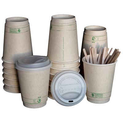 China Dinking Straws Disposable Biodegradable Compostable Eco-Friendly Bagasse Custom Coffee Cups With Lids And PLA Straws for sale