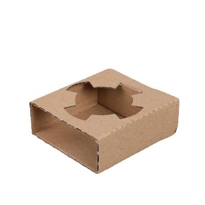 China Brown Disposable Wrinkled Box Tray Coffee Juice Drink 2 4 Carriers Paper Cup Holder Paper Coffee Cup Holder for sale