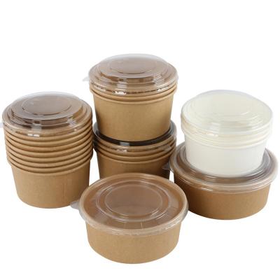 China Modern Eco Friendly Disposable Food Grade Disposable Bowls Biodegradable Wrapping Paper Salad Bowl With Plastic Lid for sale