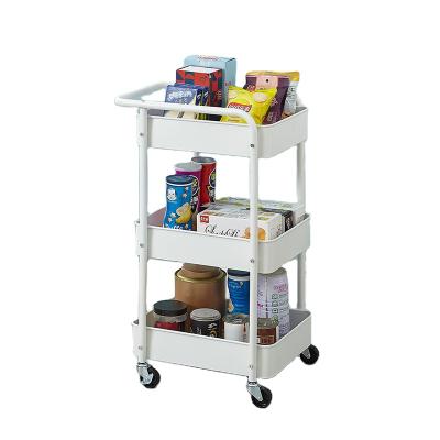 China Durable Removable White Kitchen Furniture Drink Fruit Serving Cart 3 Tier Trolley Metal Bar Cart for sale