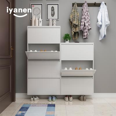 China Modern Attractive New Design White Tiers 4 4 Door Shoe Rack Metal Shoe Storage Rack Organizer Cabinet Steel Shoes Racks Cabinet for sale