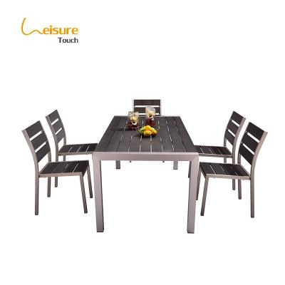 China Minimalist Outside Brushed Aluminum Patio Dining Outdoor Restaurant Table And Chairs Set for sale